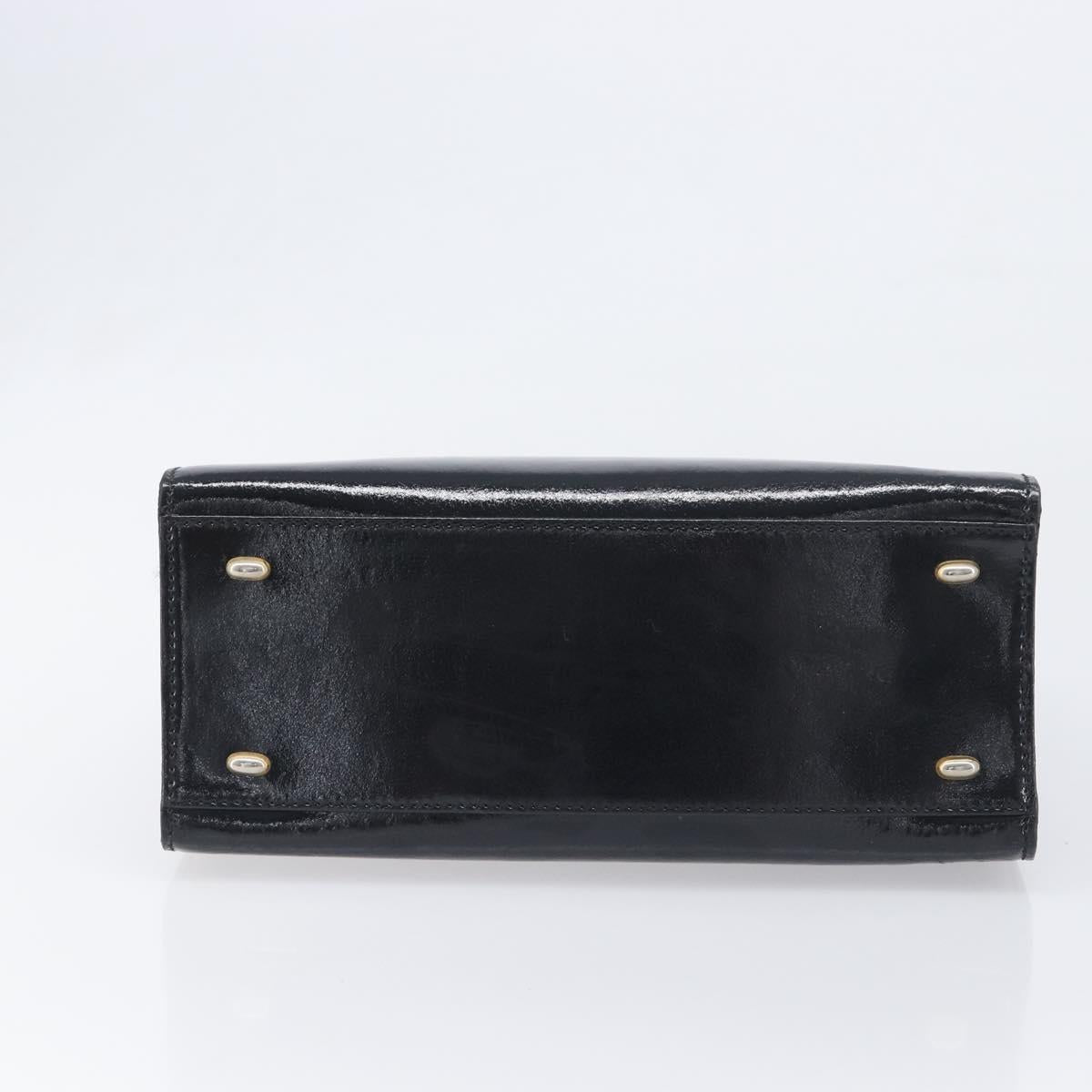 CELINE Hand Bag Leather Black Gold Tone Auth 200206