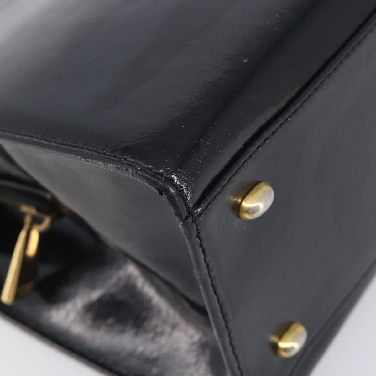 CELINE Hand Bag Leather Black Gold Tone Auth 200206