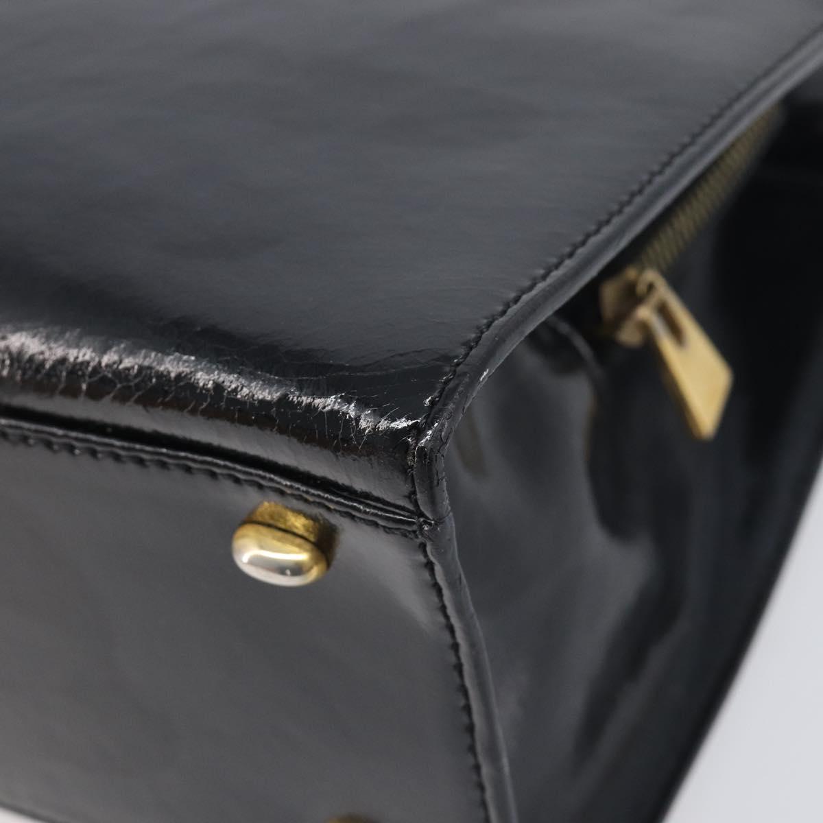 CELINE Hand Bag Leather Black Gold Tone Auth 200206