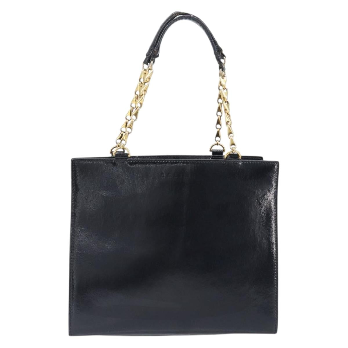 CELINE Hand Bag Leather Black Gold Tone Auth 200206