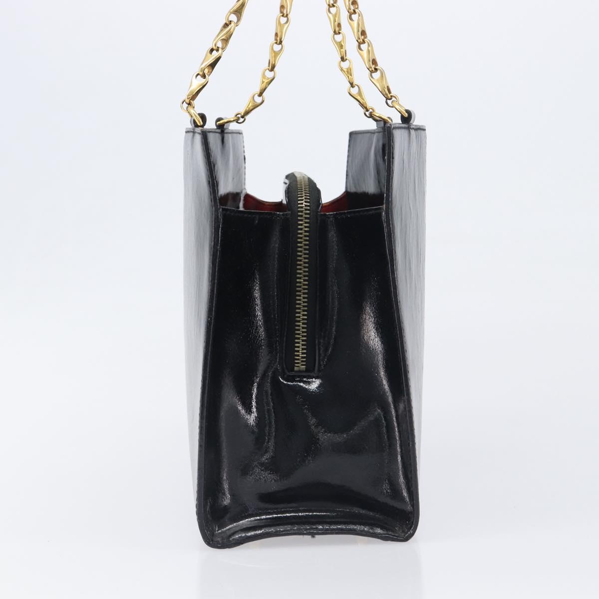CELINE Hand Bag Leather Black Gold Tone Auth 200206