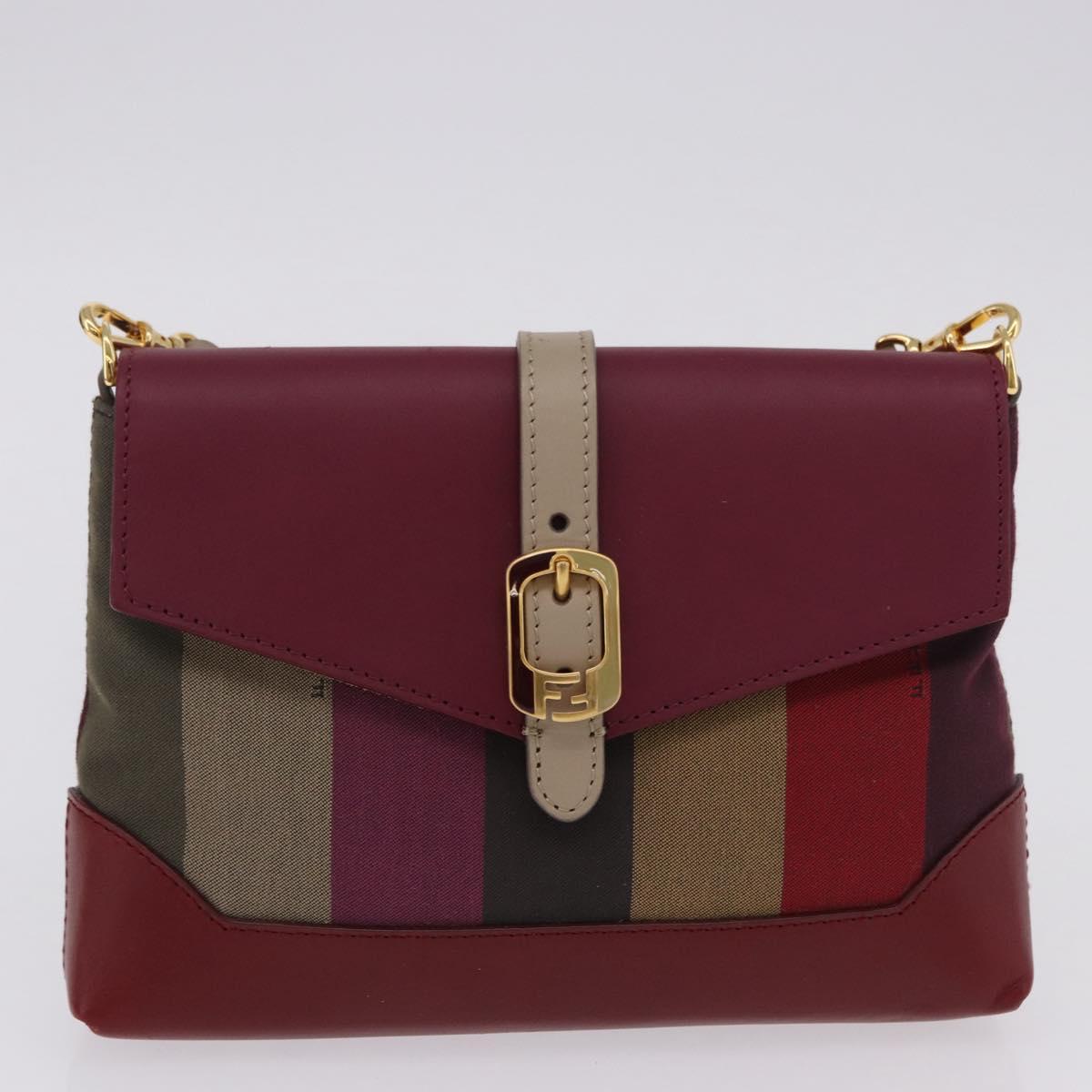 FENDI Stripe Tote Bag Nylon Red Gold Tone 8BH185 Auth 200207V