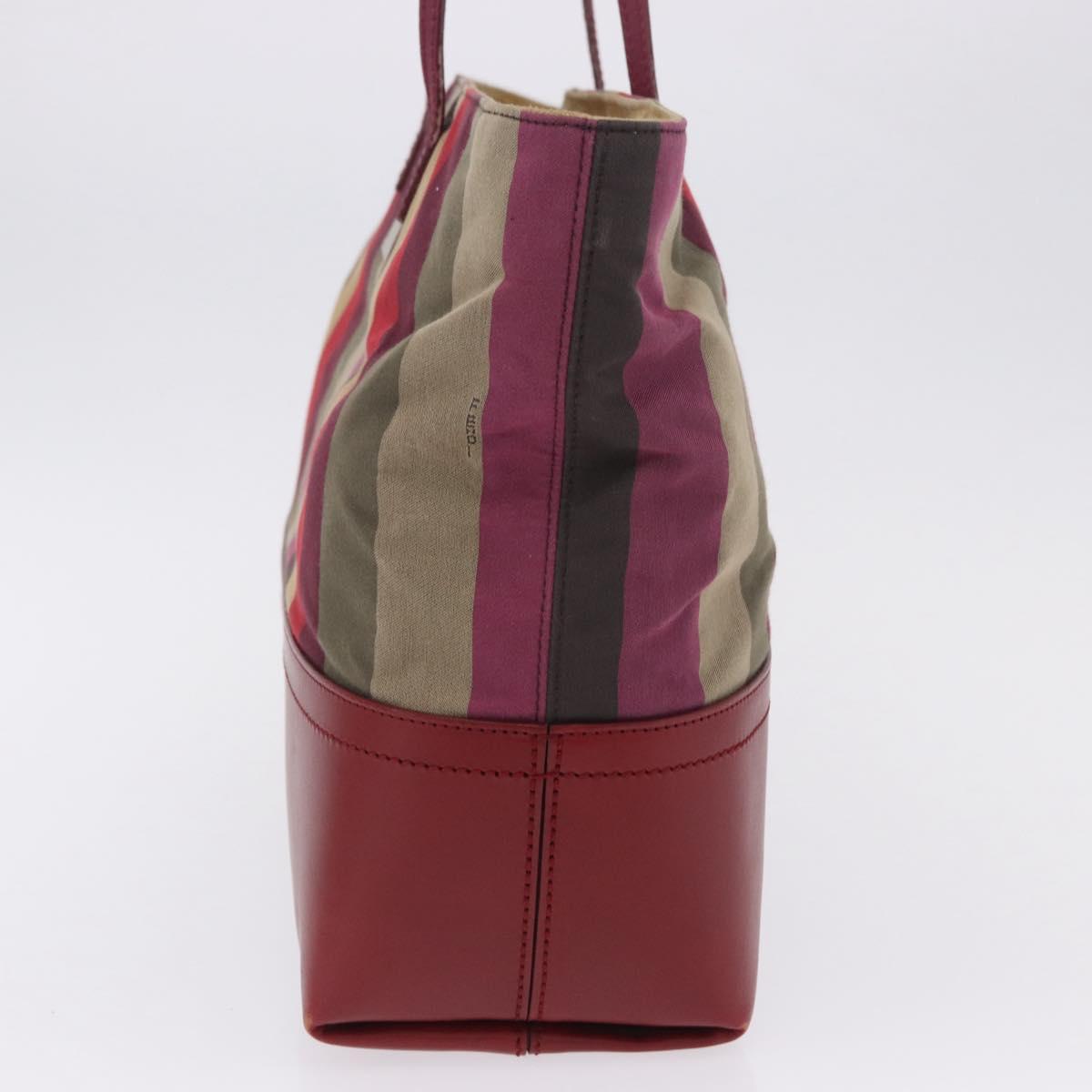 FENDI Stripe Tote Bag Nylon Red Gold Tone 8BH185 Auth 200207V