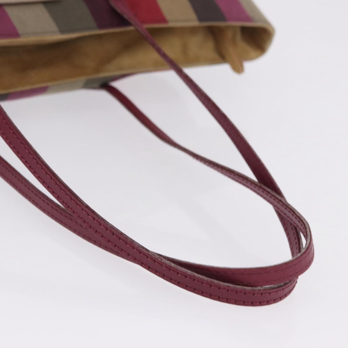 FENDI Stripe Tote Bag Nylon Red Gold Tone 8BH185 Auth 200207V