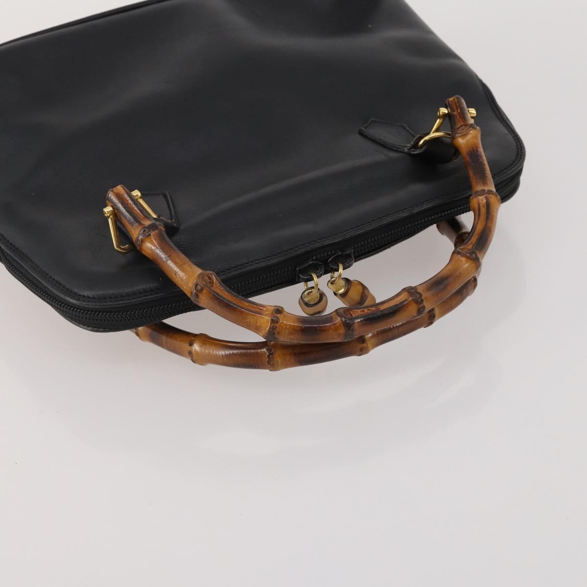 GUCCI Bamboo Shoulder Bag Hand Bag Leather 2 Set Black White Auth 200210