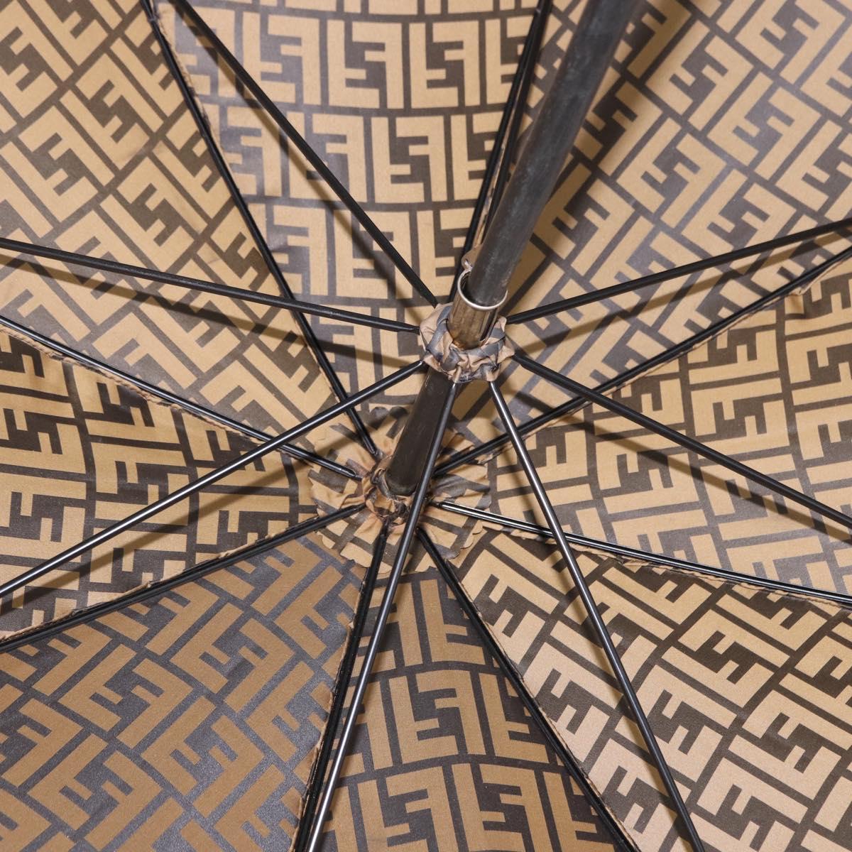 FENDI Zucca Umbrella Nylon Brown Gold Tone Auth 200211A
