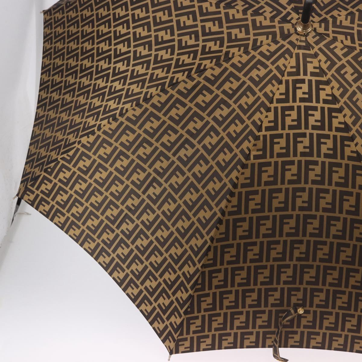 FENDI Zucca Umbrella Nylon Brown Gold Tone Auth 200211A