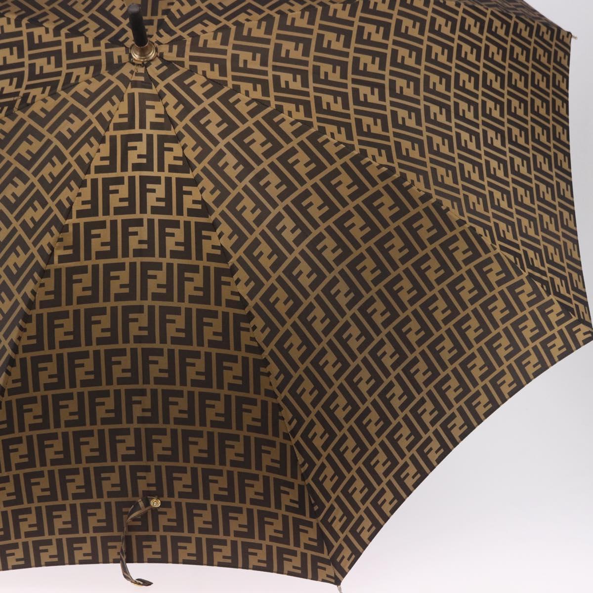 FENDI Zucca Umbrella Nylon Brown Gold Tone Auth 200211A