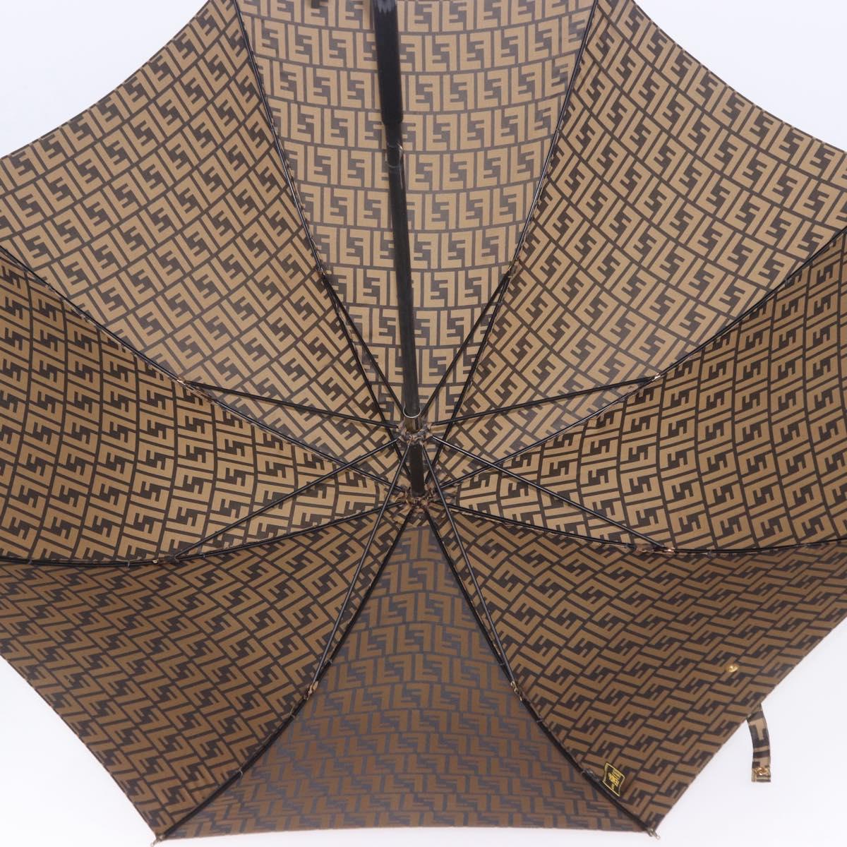 FENDI Zucca Umbrella Nylon Brown Gold Tone Auth 200211A