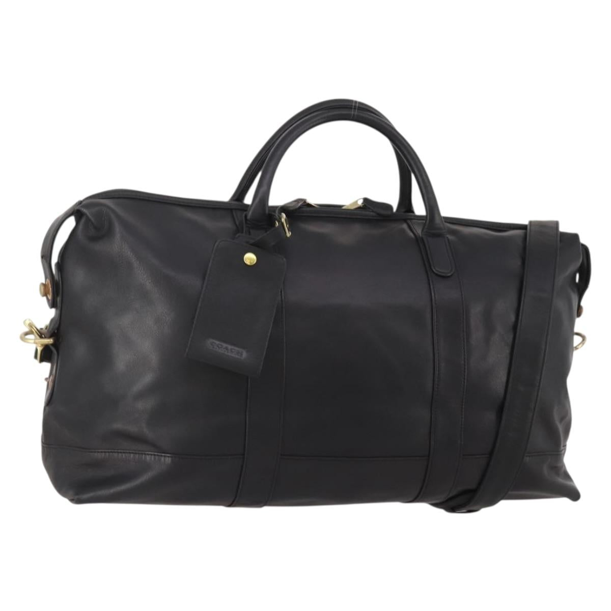 Coach Boston Bag Leather 2way Black Gold Tone Auth 200213