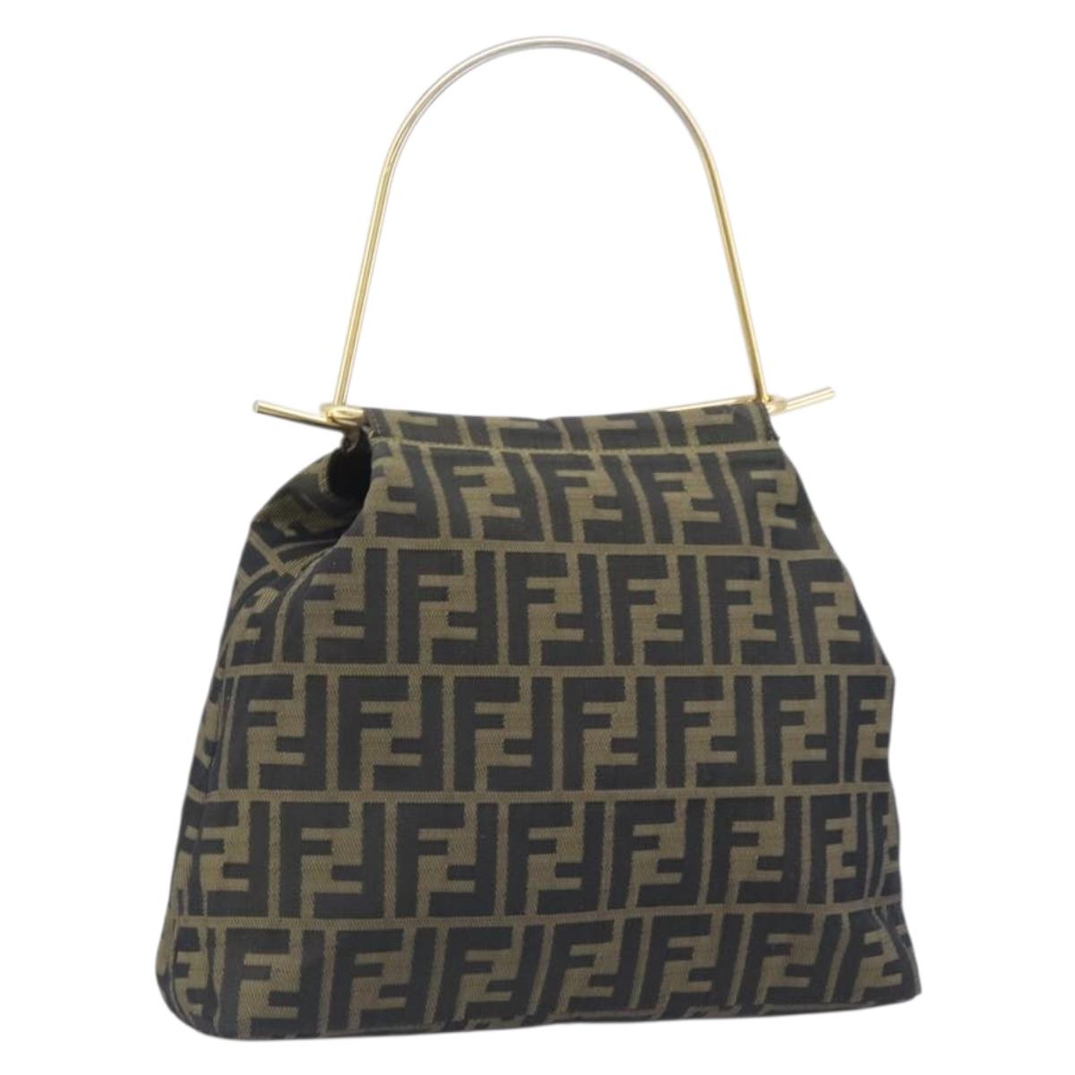 FENDI Zucca Canvas Hand Bag Black Brown Auth 200234A