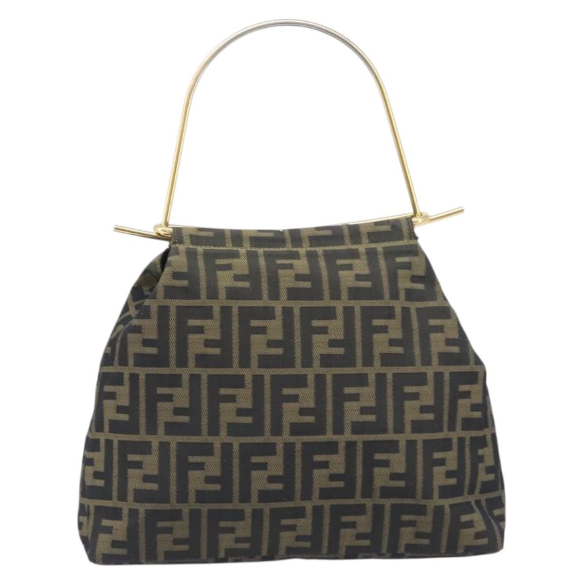 FENDI Zucca Canvas Hand Bag Black Brown Auth 200234A
