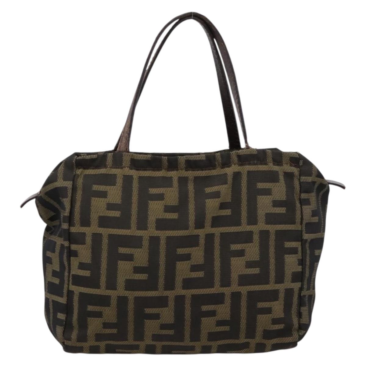FENDI Zucca Canvas Hand Bag Black Brown Auth 200235