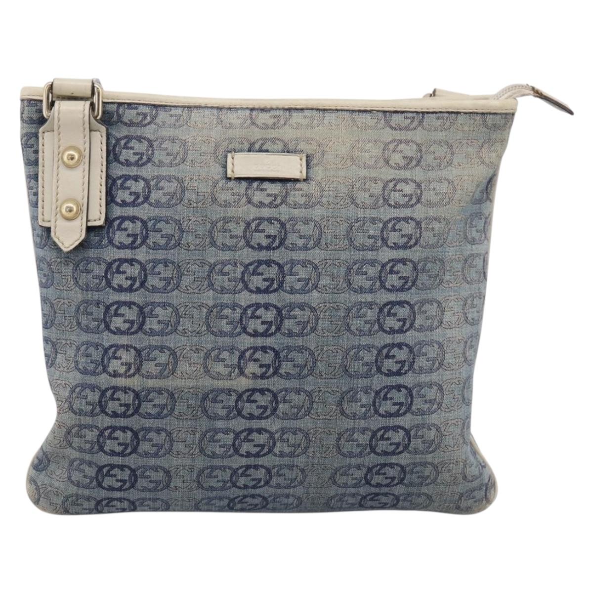 GUCCI Interlocking G Shoulder Bag Denim Outlet Blue Gold 257246 Auth 200236