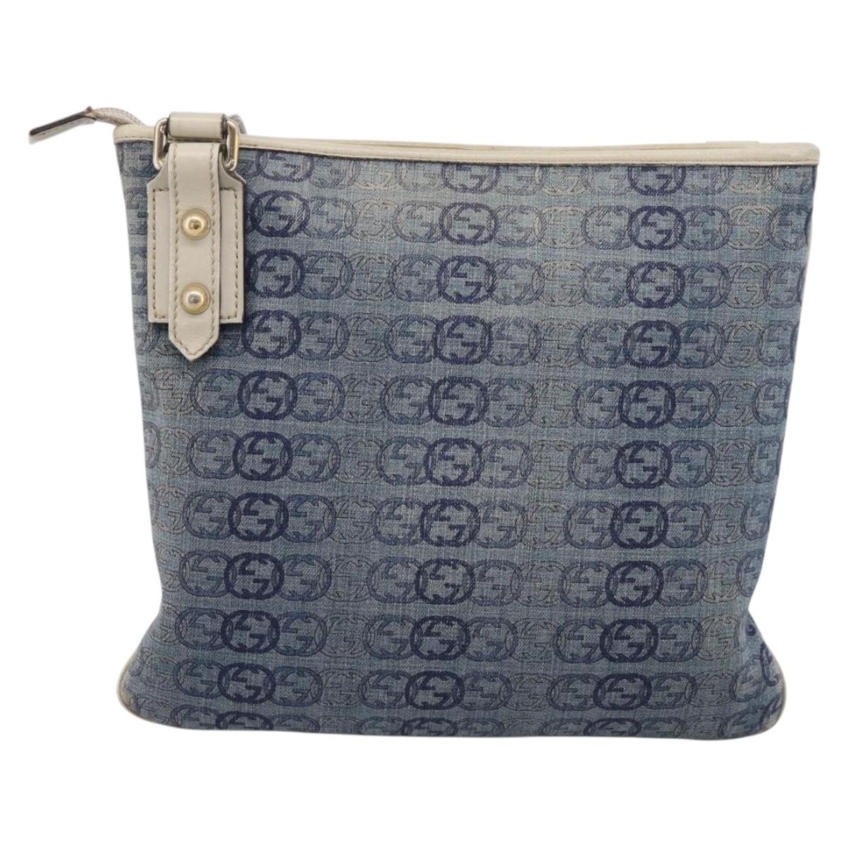 GUCCI Interlocking G Shoulder Bag Denim Outlet Blue Gold 257246 Auth 200236