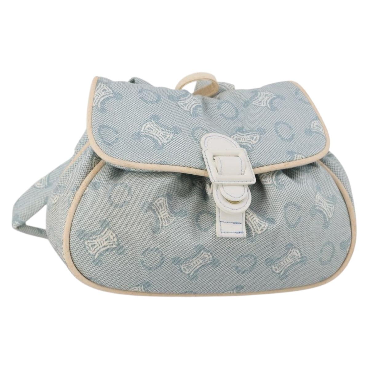 CELINE C Macadam Canvas Backpack Blue Gold Auth 200238
