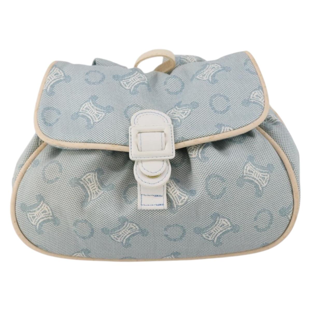CELINE C Macadam Canvas Backpack Blue Gold Auth 200238