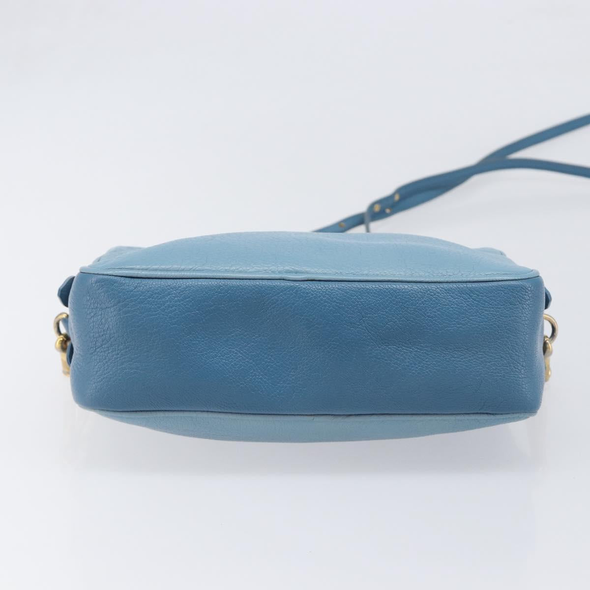 Miu Miu Shoulder Bag Leather Blue Gold Auth 200239A