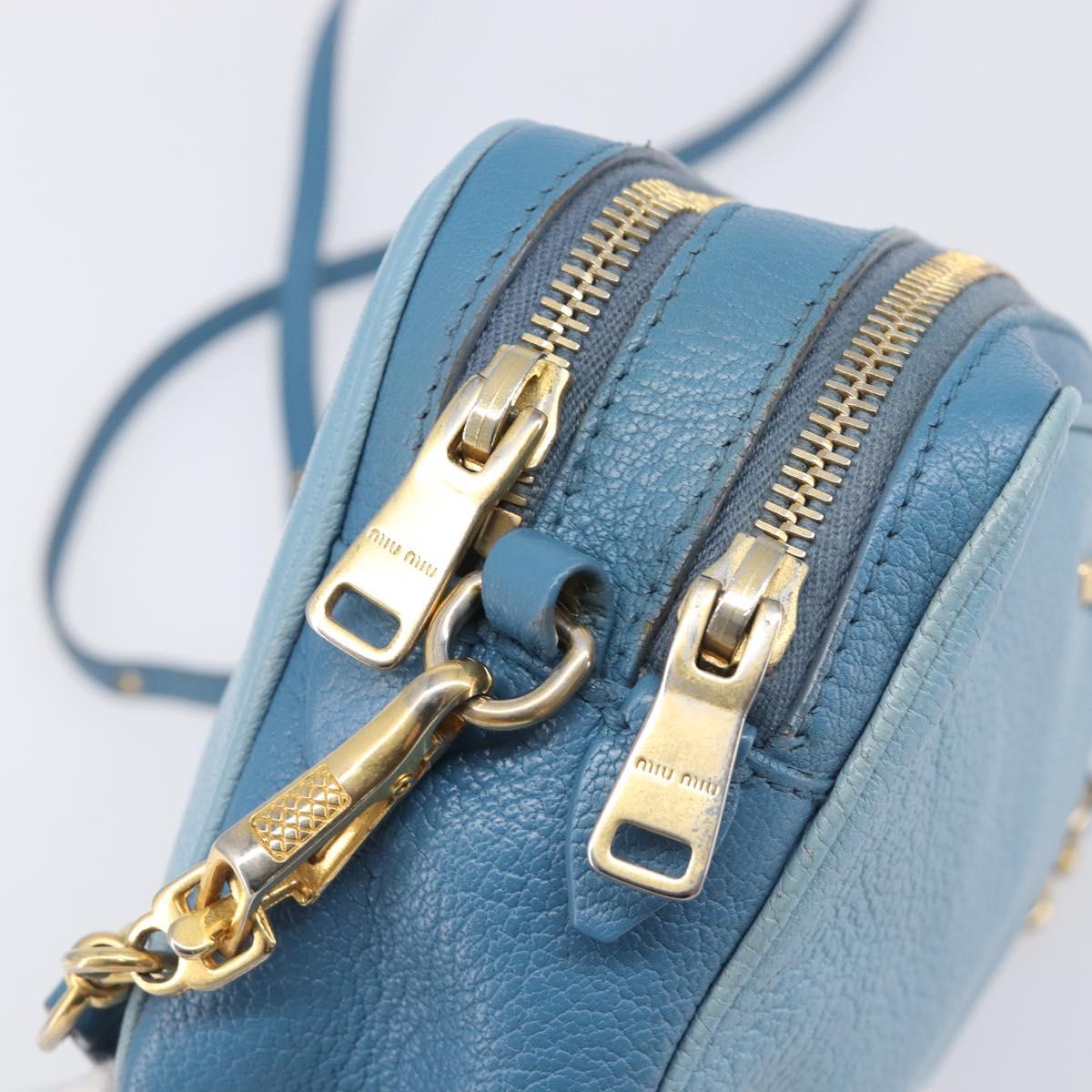 Miu Miu Shoulder Bag Leather Blue Gold Auth 200239A
