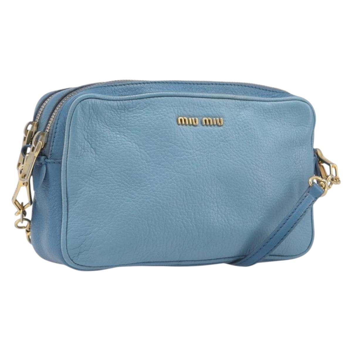 Miu Miu Shoulder Bag Leather Blue Gold Auth 200239A