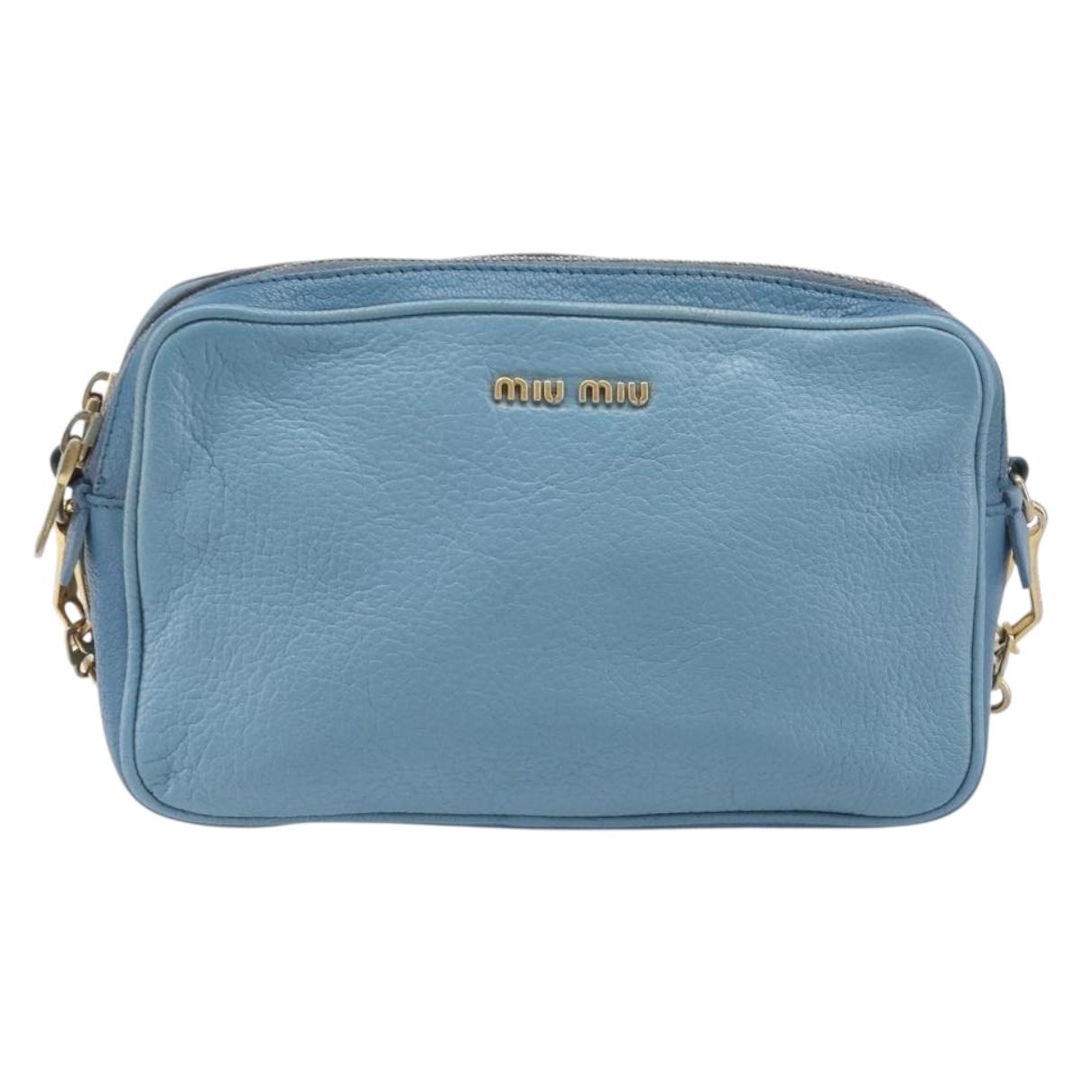 Miu Miu Shoulder Bag Leather Blue Gold Auth 200239A