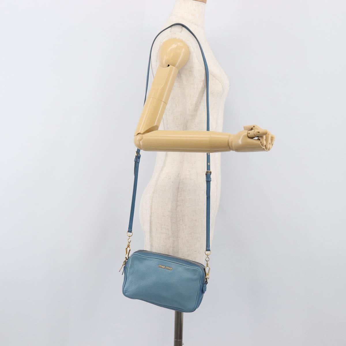 Miu Miu Shoulder Bag Leather Blue Gold Auth 200239A