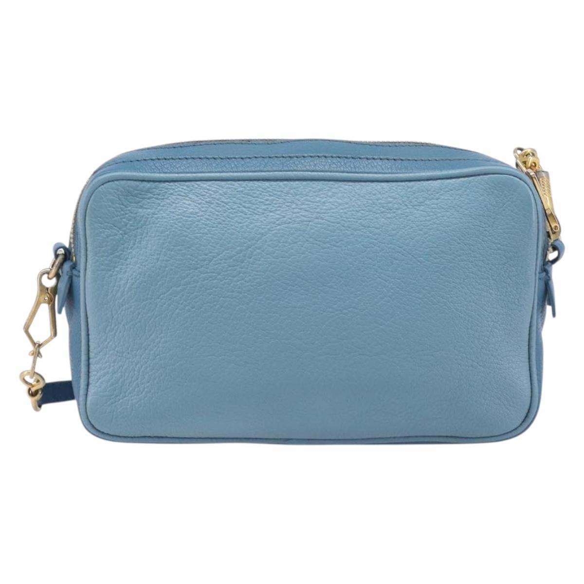 Miu Miu Shoulder Bag Leather Blue Gold Auth 200239A