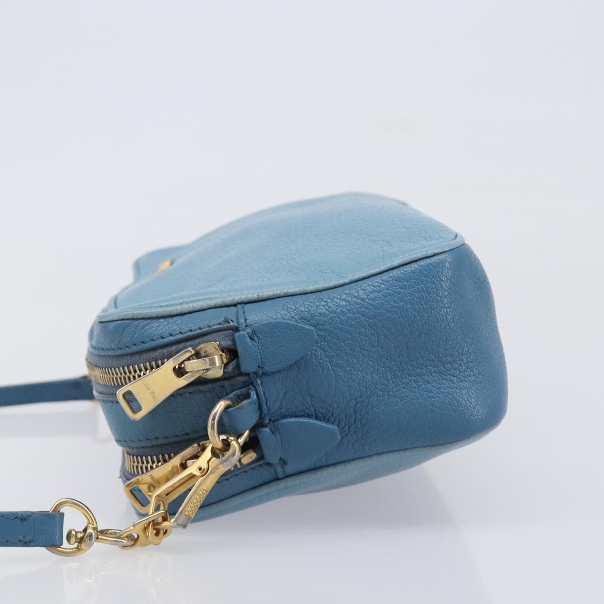 Miu Miu Shoulder Bag Leather Blue Gold Auth 200239A