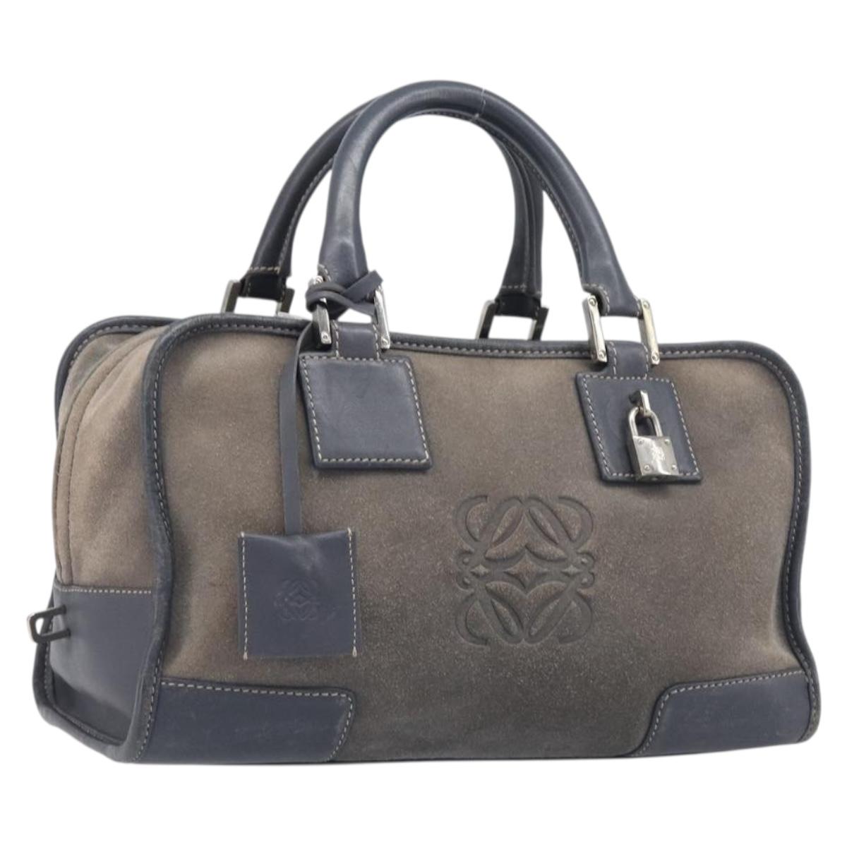 LOEWE Americana 28 Hand Bag Suede Gray Silver Auth 200243A