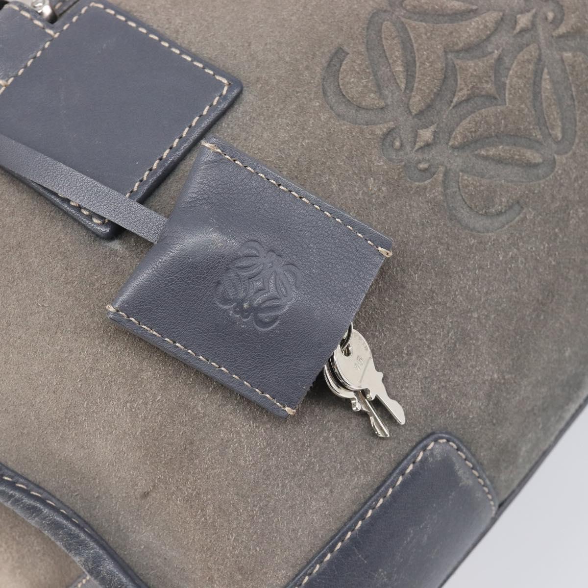 LOEWE Americana 28 Hand Bag Suede Gray Silver Auth 200243A