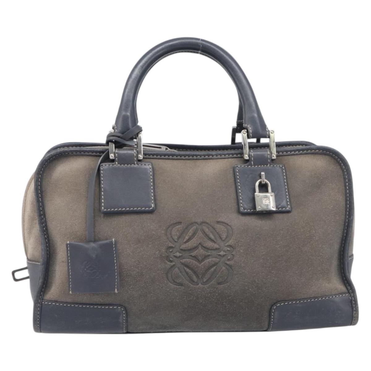 LOEWE Americana 28 Hand Bag Suede Gray Silver Auth 200243A
