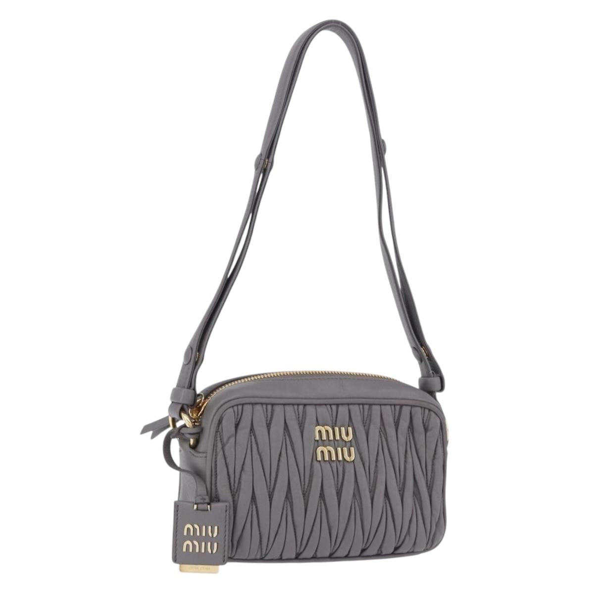 Miu Miu Matelasse Shoulder Bag Leather Gray Gold Auth 200246V