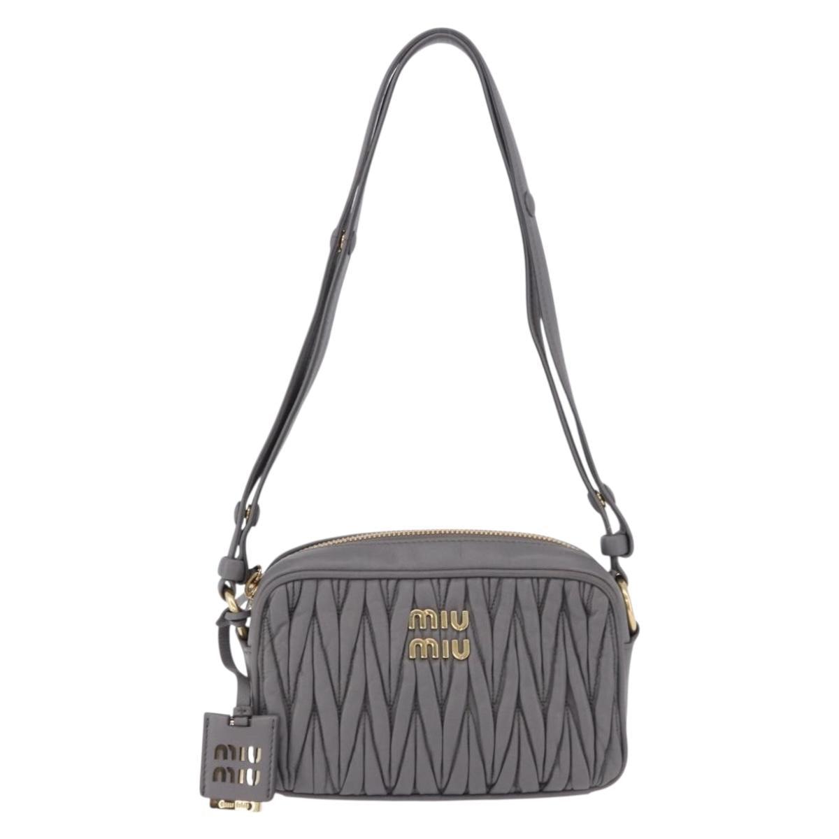 Miu Miu Matelasse Shoulder Bag Leather Gray Gold Auth 200246V