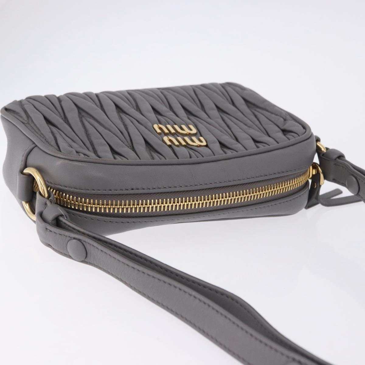 Miu Miu Matelasse Shoulder Bag Leather Gray Gold Auth 200246V