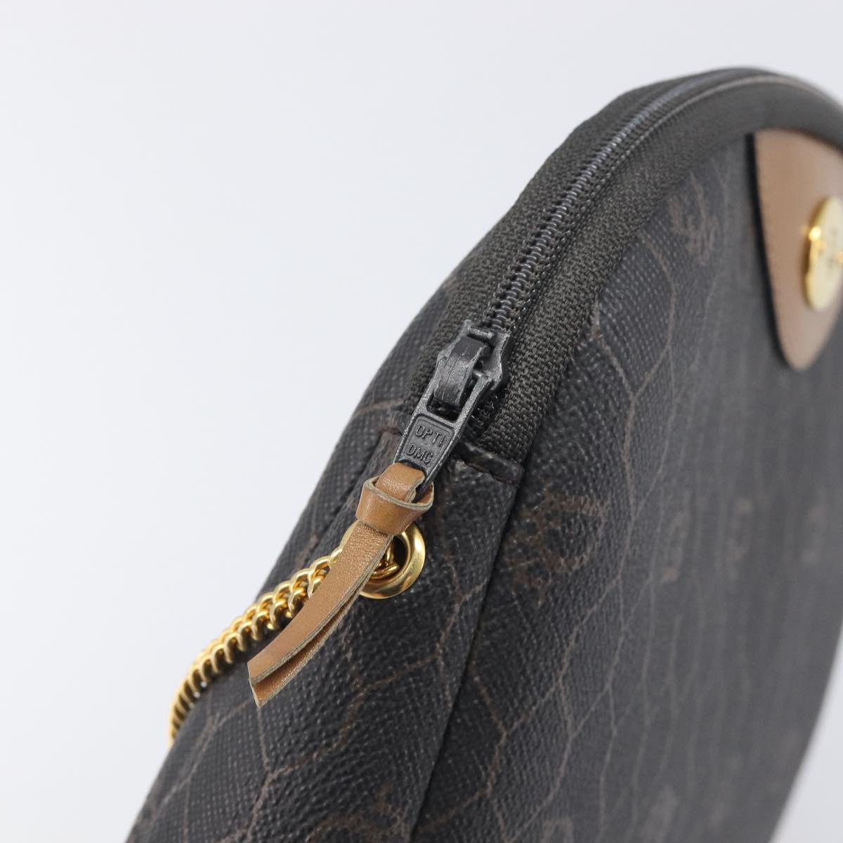 Christian Dior Honeycomb Canvas Chain Shoulder Bag PVC Black Gold Auth 200249A