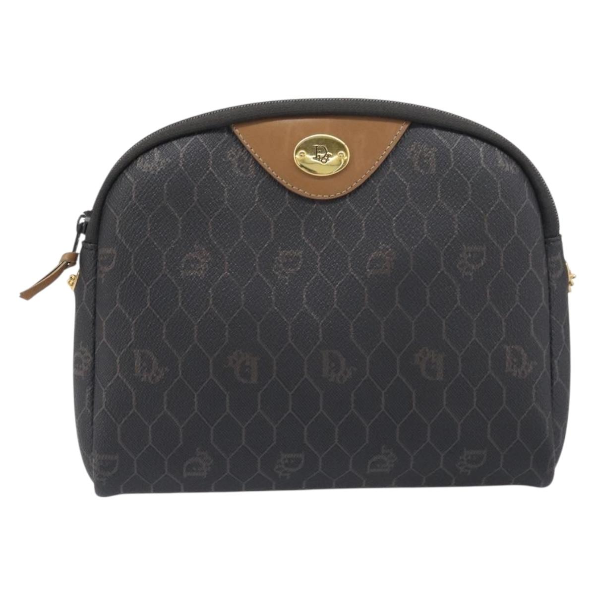 Christian Dior Honeycomb Canvas Chain Shoulder Bag PVC Black Gold Auth 200249A