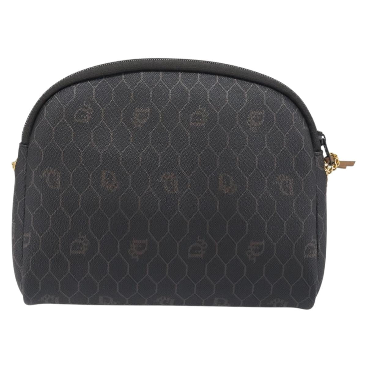 Christian Dior Honeycomb Canvas Chain Shoulder Bag PVC Black Gold Auth 200249A