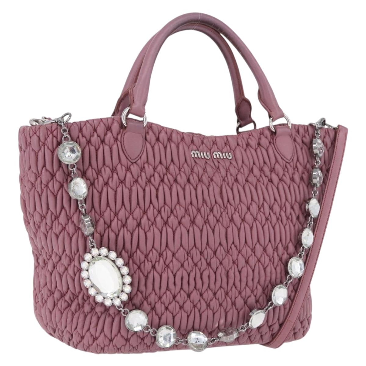 Miu Miu Matelasse Chain Shoulder Bag Leather 2way Pink Silver Auth 200252A