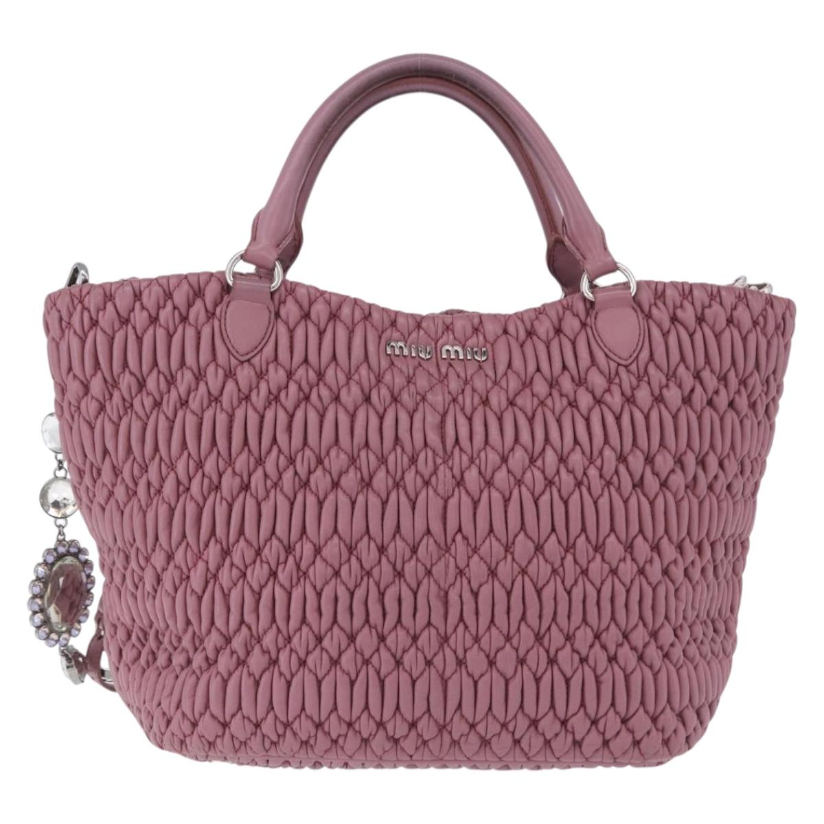 Miu Miu Matelasse Chain Shoulder Bag Leather 2way Pink Silver Auth 200252A