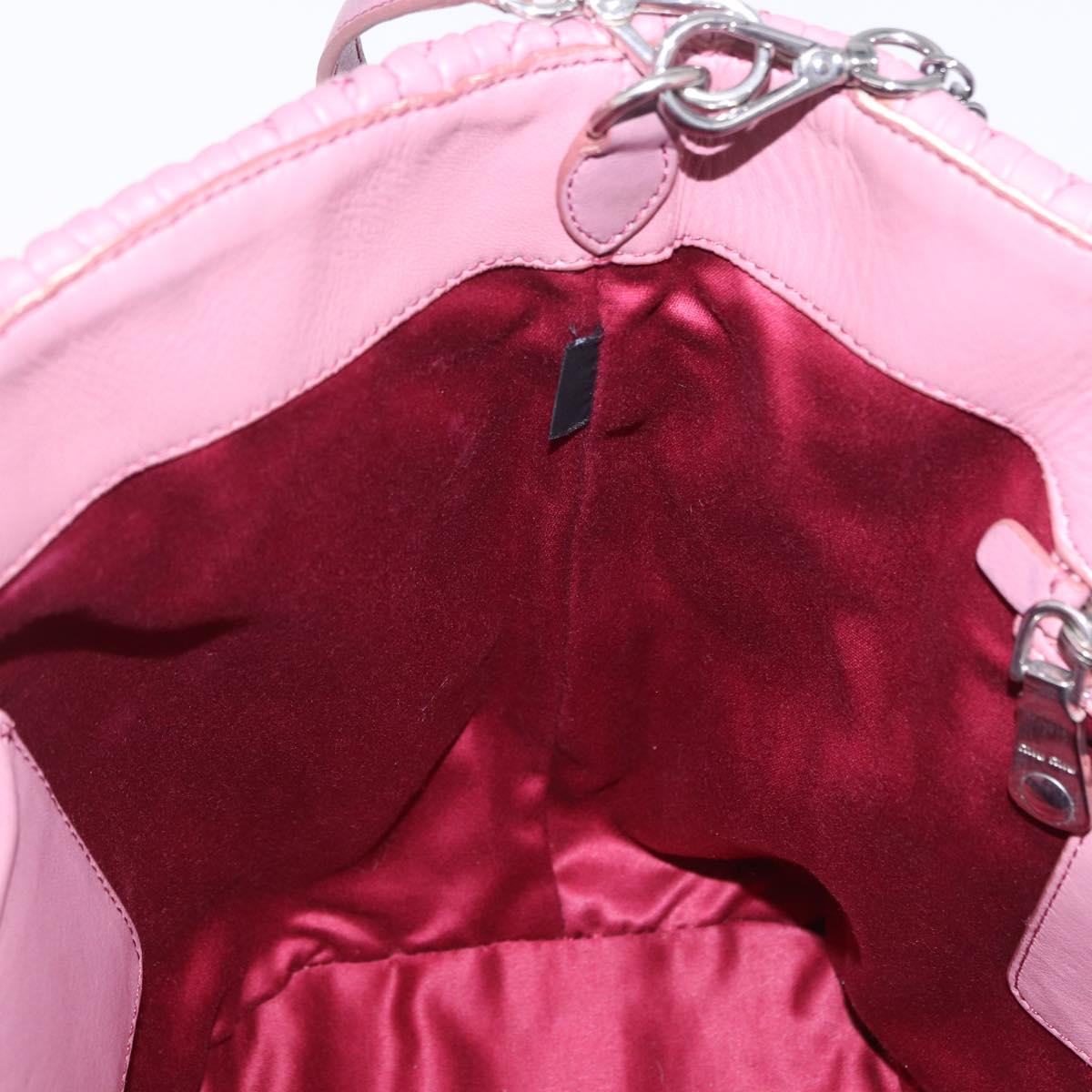 Miu Miu Matelasse Chain Shoulder Bag Leather 2way Pink Silver Auth 200252A