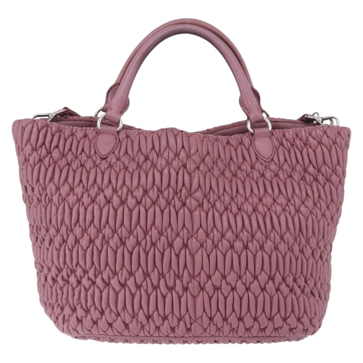 Miu Miu Matelasse Chain Shoulder Bag Leather 2way Pink Silver Auth 200252A