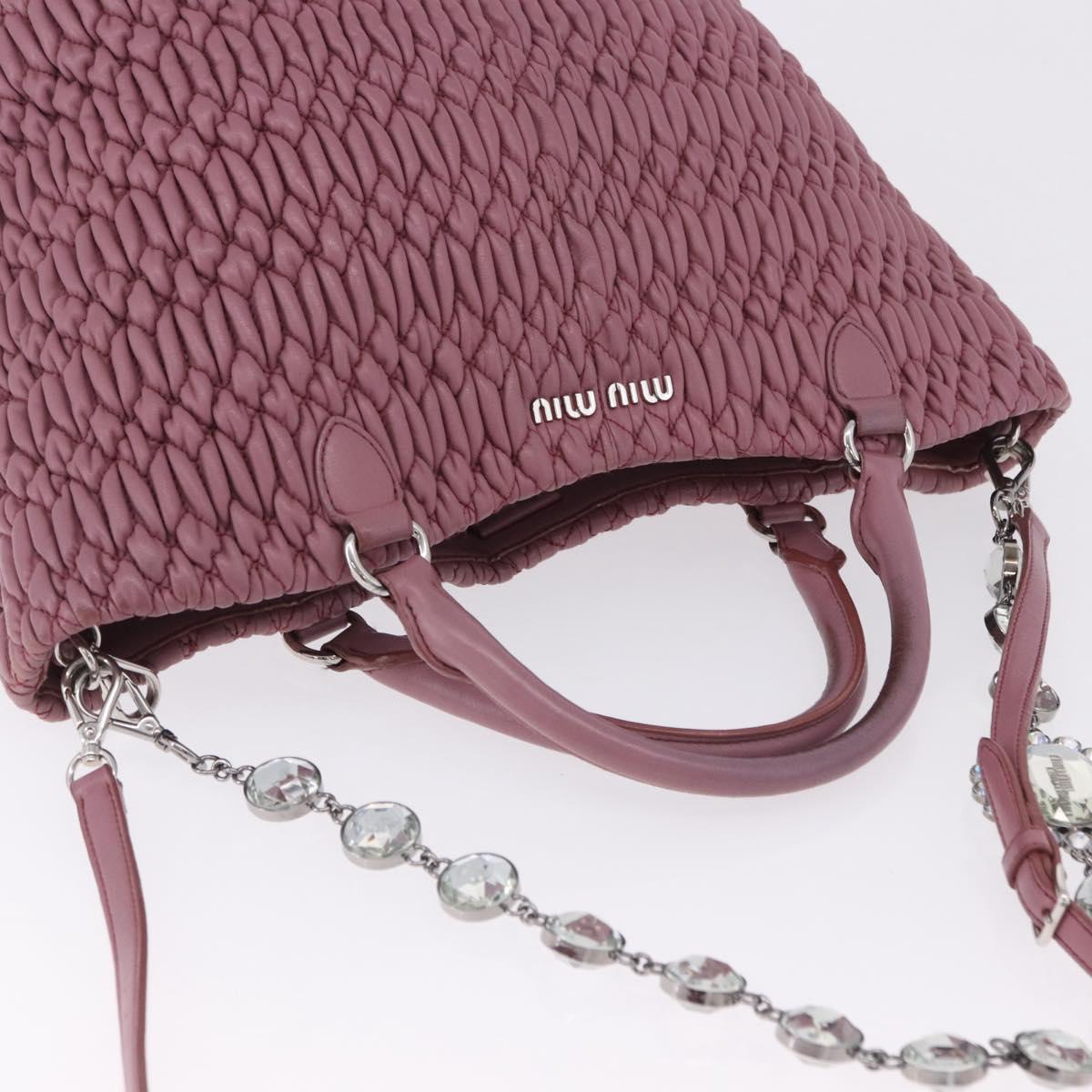 Miu Miu Matelasse Chain Shoulder Bag Leather 2way Pink Silver Auth 200252A