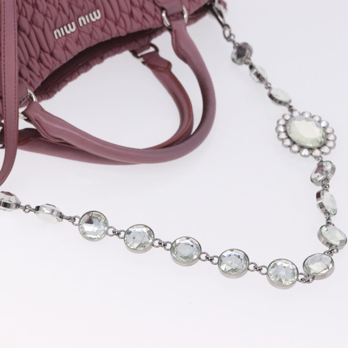 Miu Miu Matelasse Chain Shoulder Bag Leather 2way Pink Silver Auth 200252A