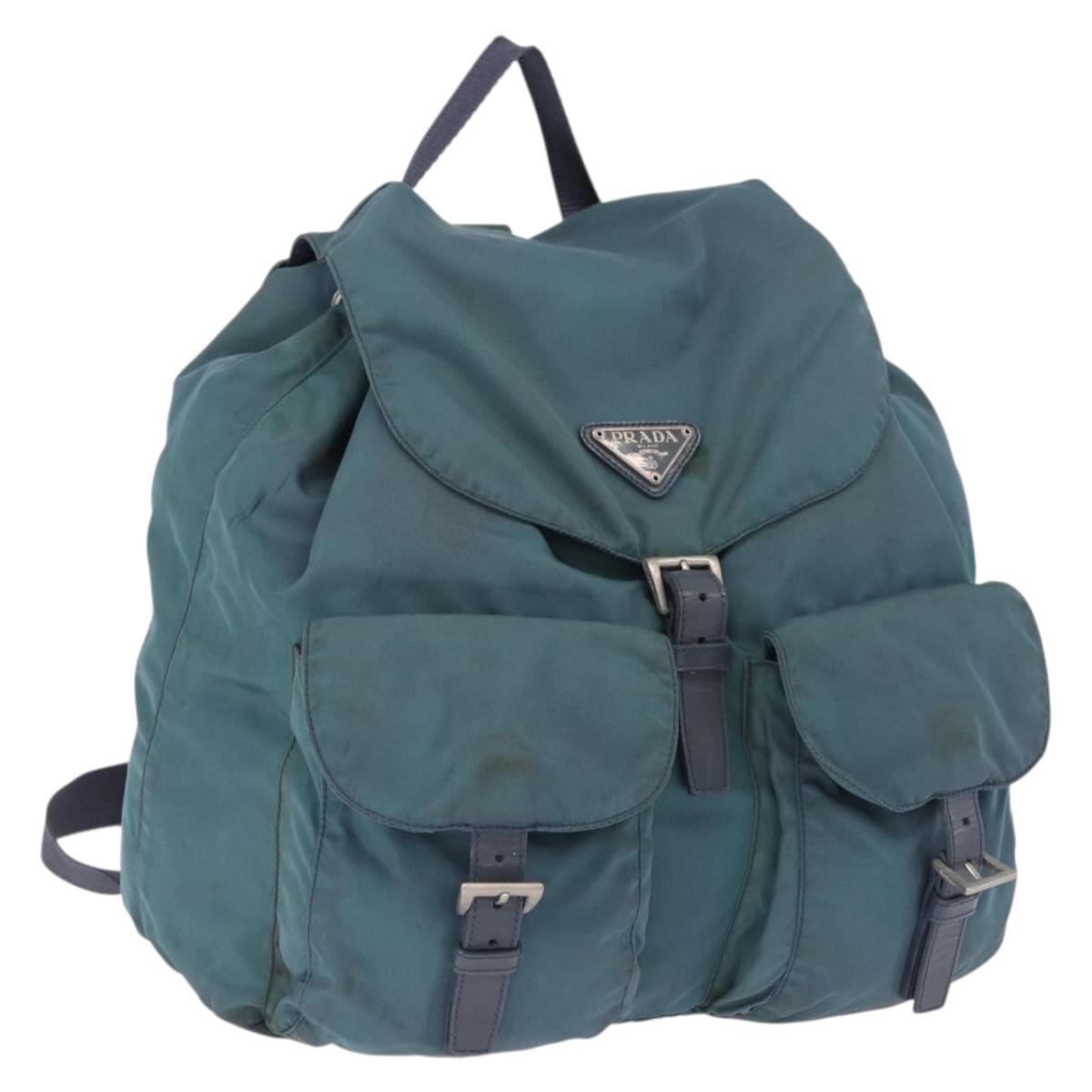 PRADA Backpack Nylon Green Silver Auth 200253