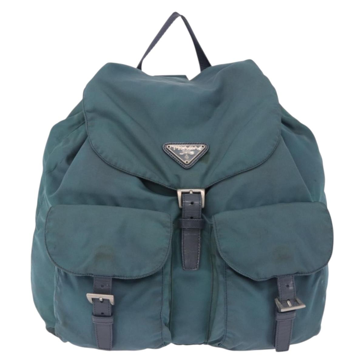 PRADA Backpack Nylon Green Silver Auth 200253