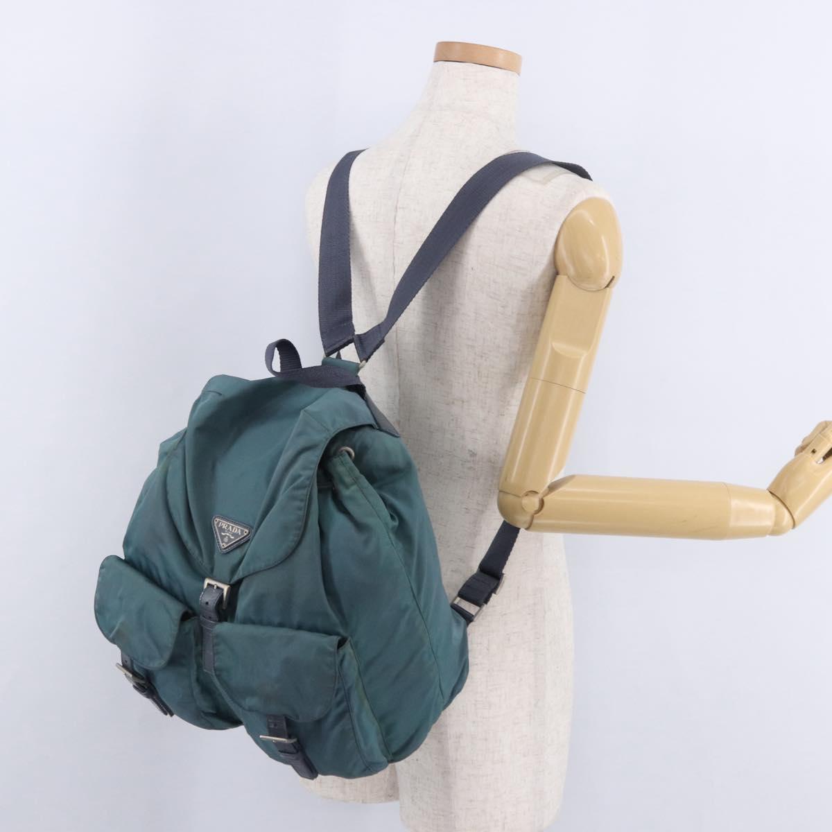 PRADA Backpack Nylon Green Silver Auth 200253