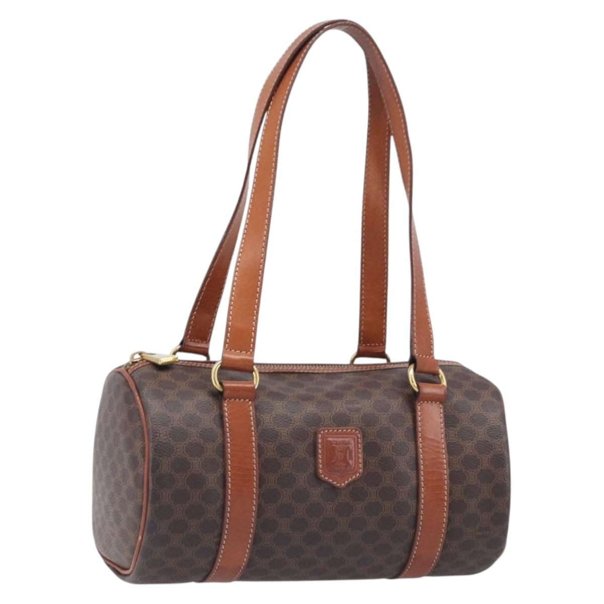 CELINE Macadam Canvas Hand Bag PVC Leather Brown Gold Auth 200255A