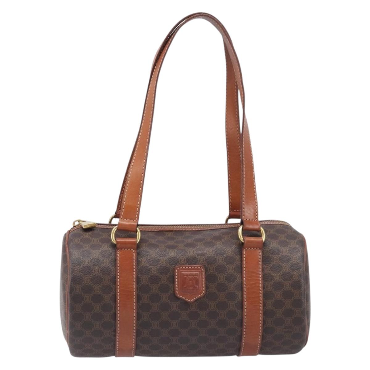 CELINE Macadam Canvas Hand Bag PVC Leather Brown Gold Auth 200255A
