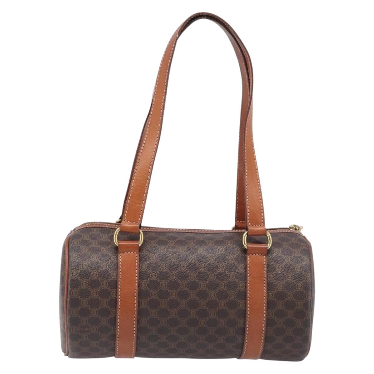 CELINE Macadam Canvas Hand Bag PVC Leather Brown Gold Auth 200255A
