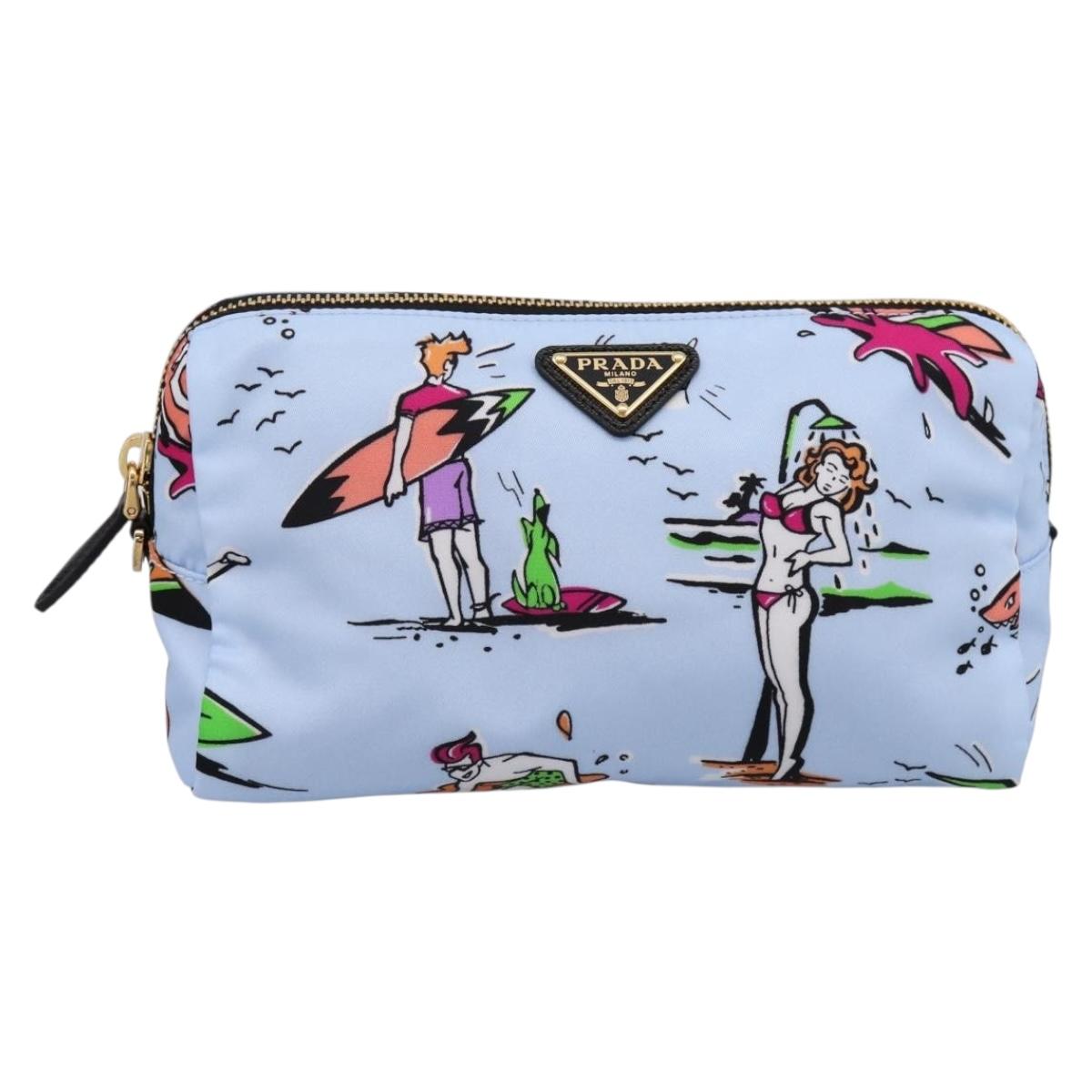 PRADA Pouch Nylon Light Blue Gold Auth 200256A